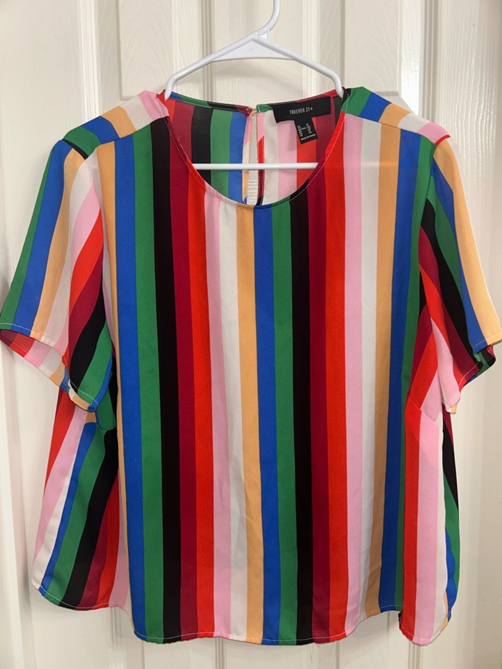 Forever 21 Multicolor Vertical Stripe Short Sleeve Blouse